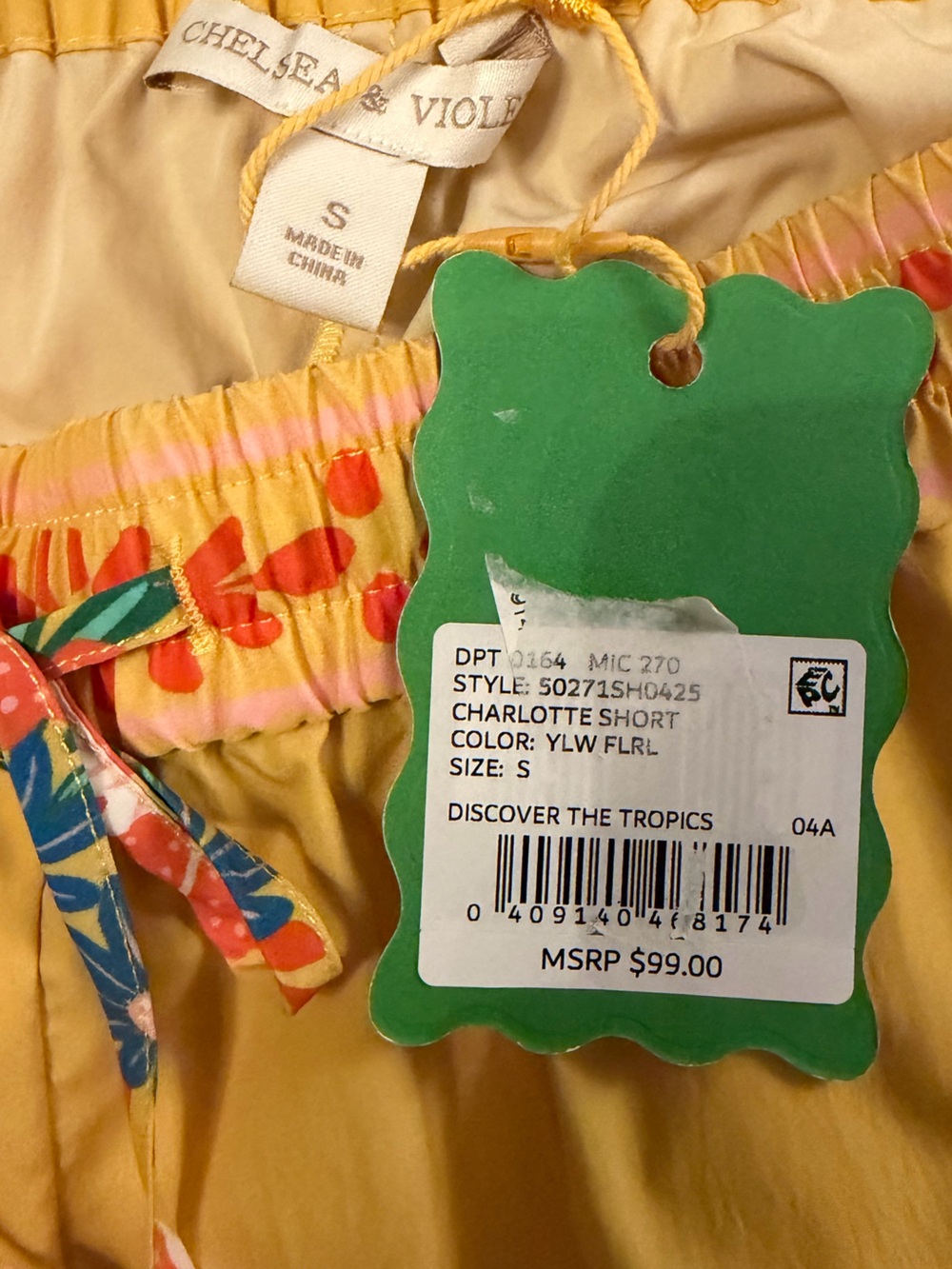 Chelsea & Violet Bright Yellow Floral Drawstring High-Waist Shorts - Picture 4 of 6